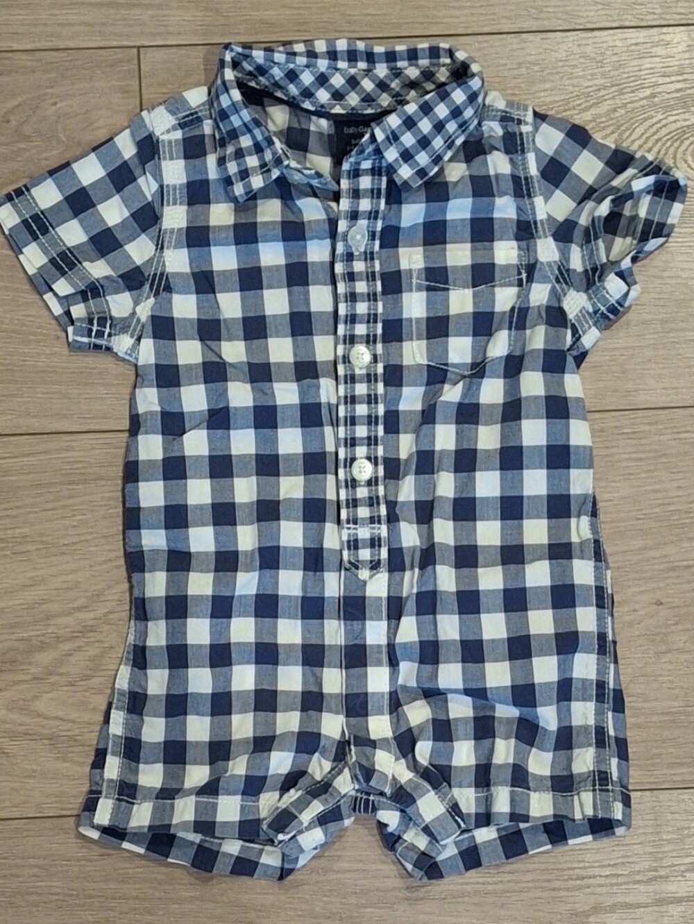 3/$30 Baby GAP Blue & White Gingham Button-Front Shorts One-piece 3-6M